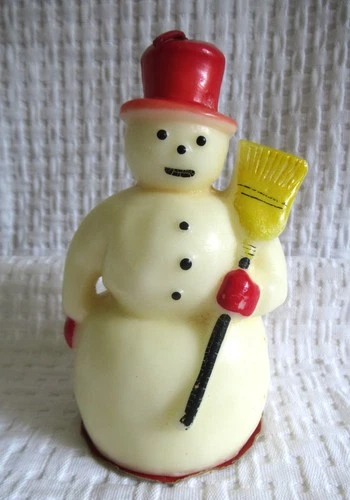Vintage Large UNUSED Never LIT Christmas 6 3/4" Wax Candle Snowman Tavern Gurly - product listing photo