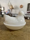VTG Hazel Atlas Platonite Milk Glass Hen On Nest Lidded Candy Dish 1936-1956