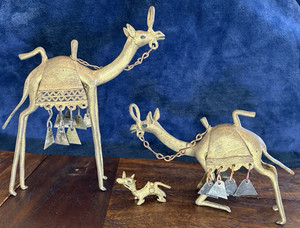 Antique 3 BRONZE Camel Dinanderie statues Standing Kneeling Handmade 2.06 lbs