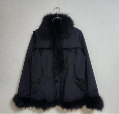 CECI OU CELA Fur Jacket Black Leather Luxury Real Fox & Rabbit Fur Used
