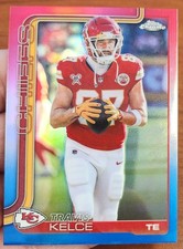 TRAVIS KELCE 2025 TOPPS CHROME RED WHITE BLUE BORDER REFRACTOR #150