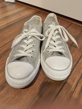 Converse Chuck Taylor All Star Glitter Low Top Silver White Womens Sneakers