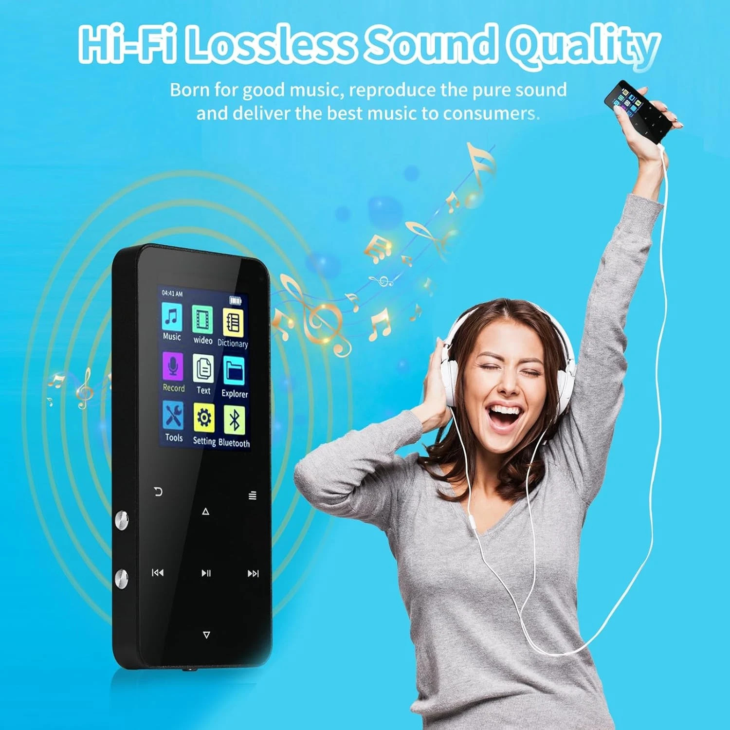 Bluetooth 5.0 MP3 Player HiFi Lossless Sound FM Radio Music Voice Recorder 144GB