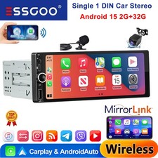 MIC+ Single 1 Din Android 14 Apple/Android Carplay Car Stereo USB 2G+32G Camera