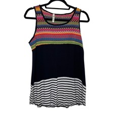 Sun N Moon Tank Top Women Medium Multi Color Embroidered Boho Striped Sleeveless Sun N Moon Tank Top Women Medium Multi Color Embroidered Boho Striped Sleeveless