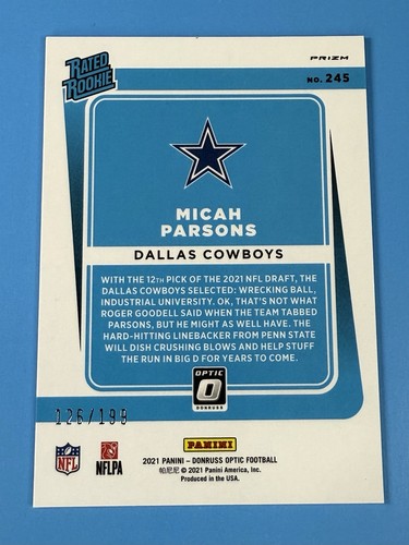 Micah Parsons 2021 Optic Rated Rookie #245 Orange Prizm #’d 126/199 radiocontrol - Imagen 2 de 2