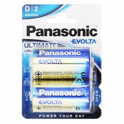 2 Panasonic Evolta D batteries Alcaline Ultimate LR20 Durable 2BL Exp 2031
