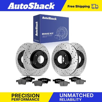 Front Rear Drilled Slotted Brake Rotors Ceramic Pads for 2005-2013 Mazda 3
