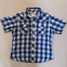 Wrangler Men s XL Snap Button Western Shirt Blue Plaid Pearl Snap Cowboy