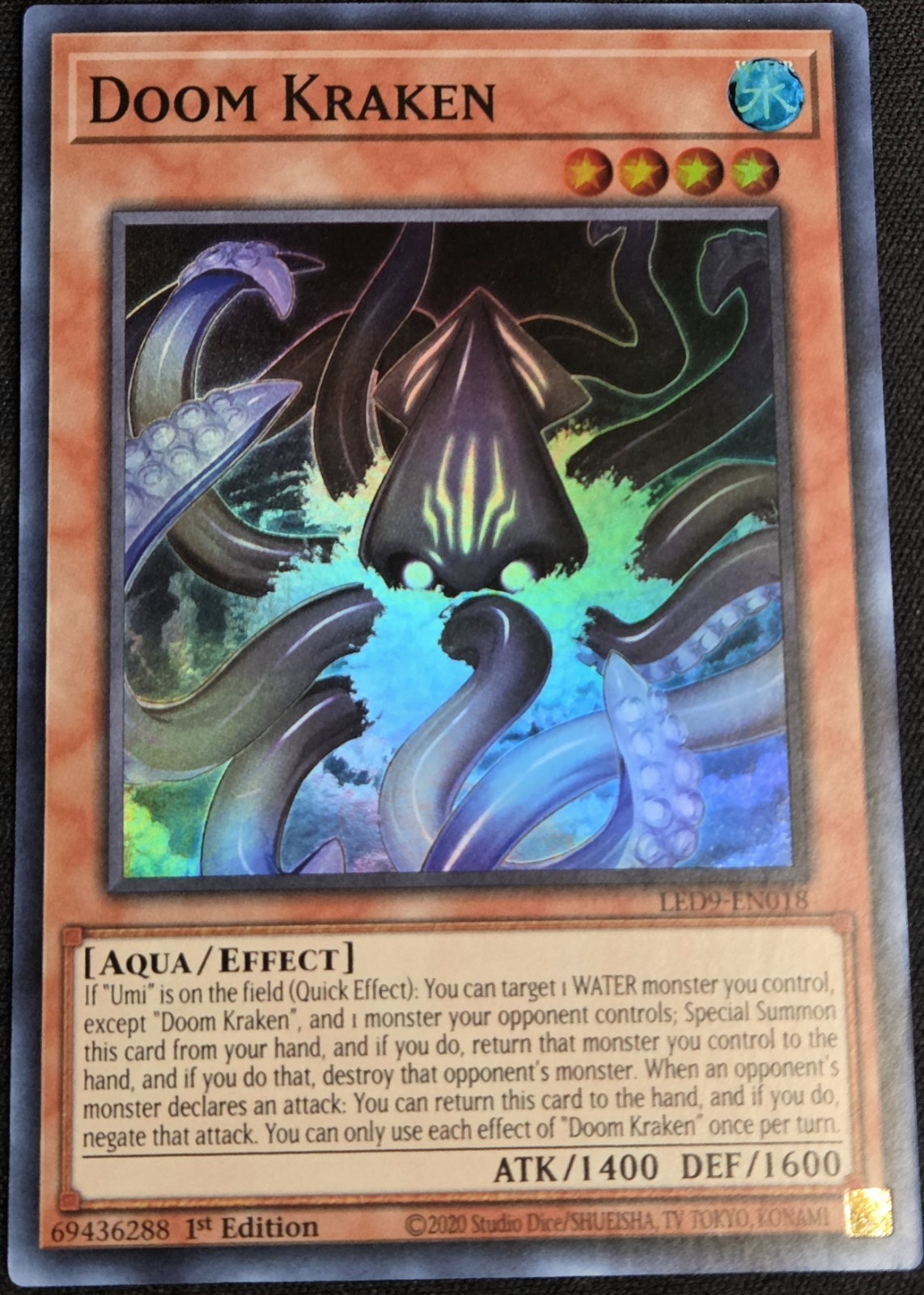 Yugioh! Doom Kraken LED9-EN018 Ultra Rare 1st Ed Foil Effect Monster