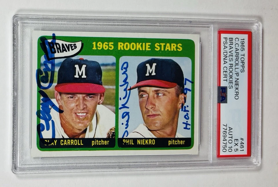 1965 Topps NIEKRO/CARROLL PSA 5 EX PSA AUTO GEM MT 10 ROOKIE Baseball Card #461 - Image 2 of 3