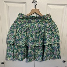 Vtg 80s Laura Ashley Floral Tiered Drop Waist Mini Skirt Sz 14 Cottagecore S/M