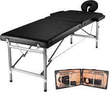 Massage Table Portable Adjustable 24" Wide Black Aluminum Folding Spa Bed