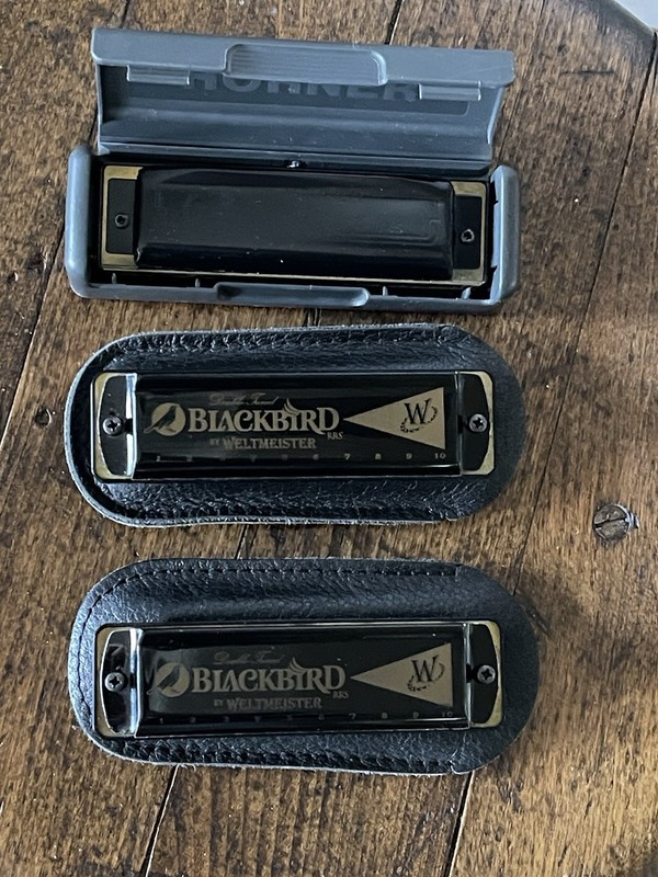 Lot Of 3 Harmonicas Hohner Pro Harp Ms, 2-Blackbird RRS By Weltmeister Germany
