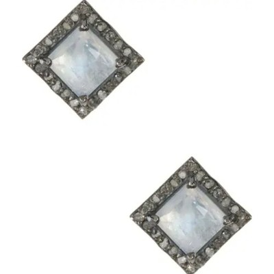 NEU Adornia feine Millicent Mondstein & Champagner Diamant schwarz Rhodium Ohrringe