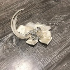Bridal Ivory Rhinestone Pearl  Feather Hair clip