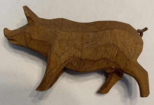 Hand Carved Wooden Pig Miniature Farm Animal 1.25 in - ?Signed/serial#