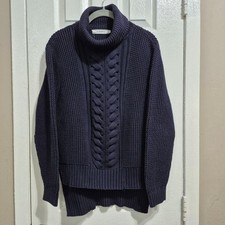 Women's N / NICHOLAS Navy Cable Knit Turtleneck Sweater Size 8