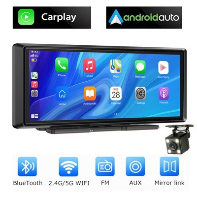 Portable Bluetooth Car Stereo 8'' IPS Touch Screen Multimedia Player CarPlay +AHD