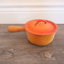 Vintage Descoware Belgium 14 Orange Flame Cast Iron 5" Sauce Pot Pan with Lid
