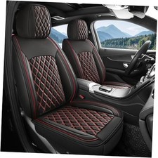 5PCS Leather Car Seat Covers - Front and Back sets 5 pieces Black/Red-Diamond