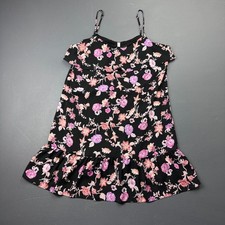 Xhilaration Slip Dress Women's M Black Floral Spaghetti Strap Ruffle Hem Boho