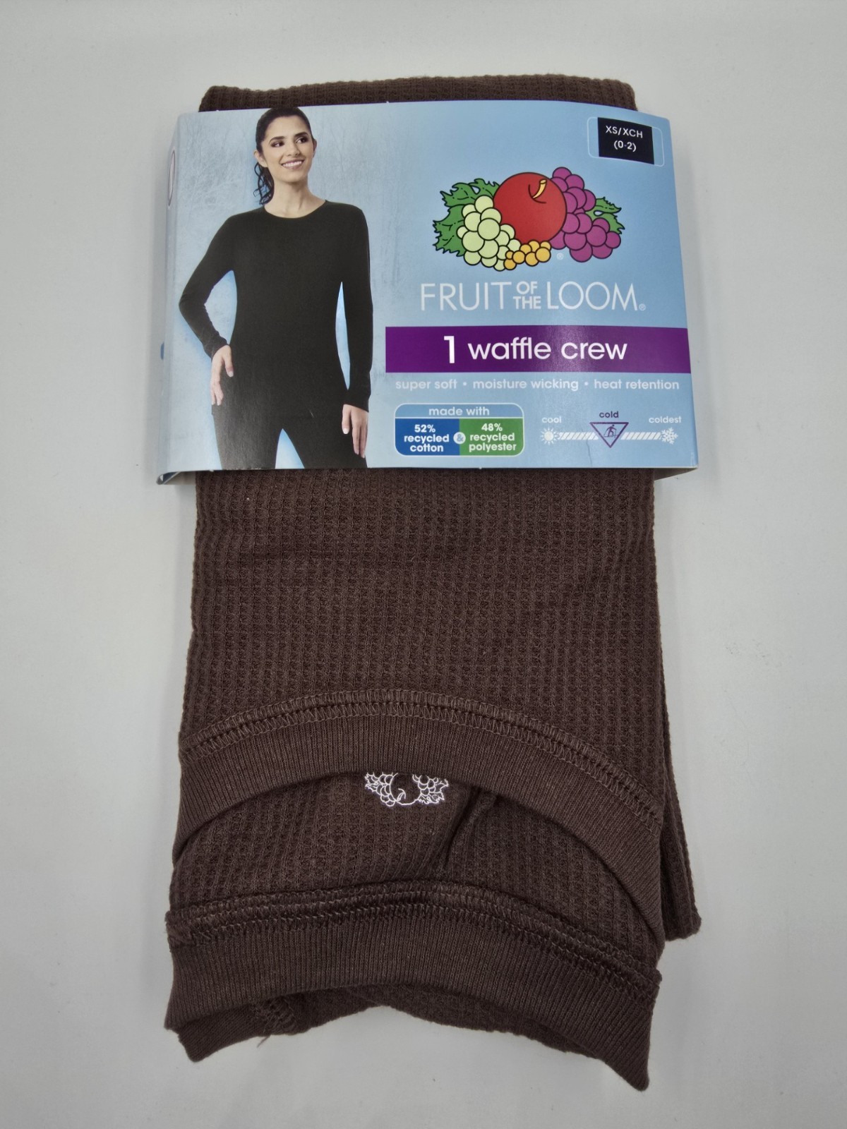 Fruit of the Loom Women's Chestnut Waffle Crew Thermal Long Sleeve Size X Small