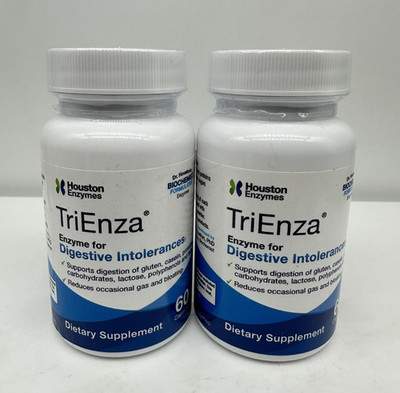 Houston Enzymes TriEnza 60 Capsules Gluten Dairy Support X2 Bottles Exp 1/2027