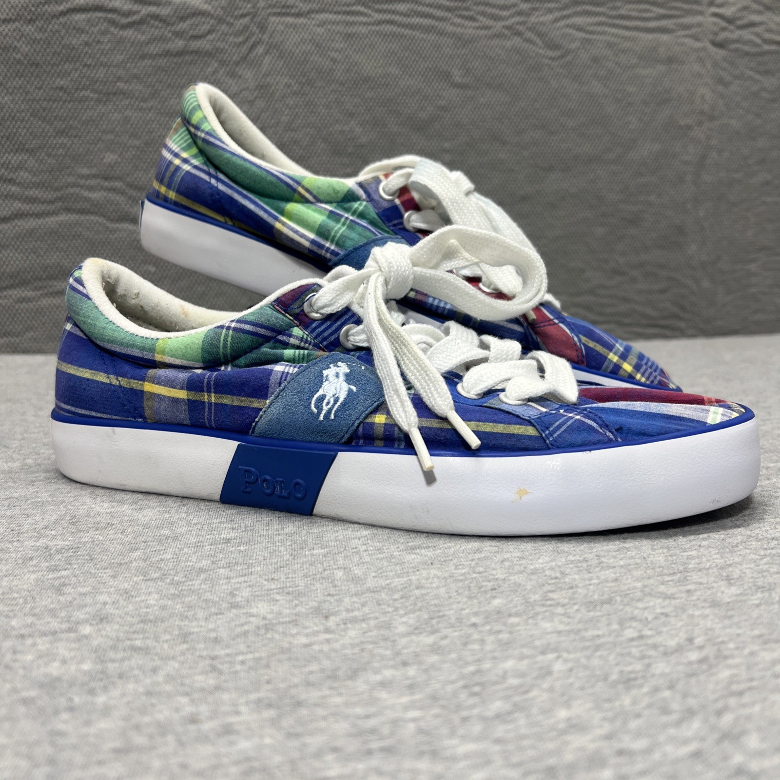 Scarpe stringate uomo Polo Ralph Lauren blu a quadri grandi pony taglia 8 5D