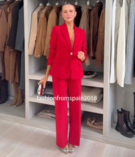 ZARA NEW WOMAN HIGH-WAISTED STRAIGHT LEG PANTS RED XS-XL 2051/593/600