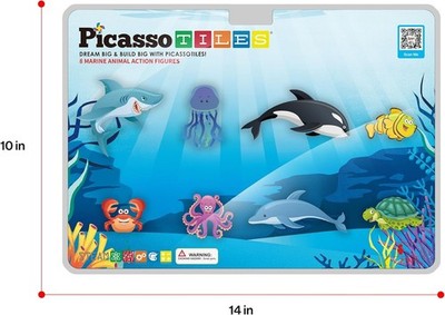 PicassoTiles Magnet Tile Building Blocks 8 Marine Animal Action Figures