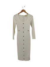 Michael Kors Women Solid Snap Midi Long Sleeve Dress White S