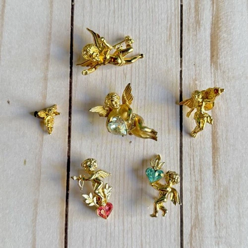 Vintage Golden Estate Costume Jewelry Coro Cupid Pins RARE Signed & Unsigned Lot