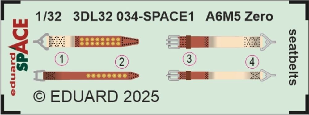 Eduard Accessories 3DL32034 - 1:32 A6M5 Zero Seatbelts Space Tamiya - New