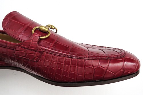 GUCCI Red Jordaan Crocodile Alligator Leather Loafers Shoes 13 US 46 Euro 12 UK - Picture 10 of 14
