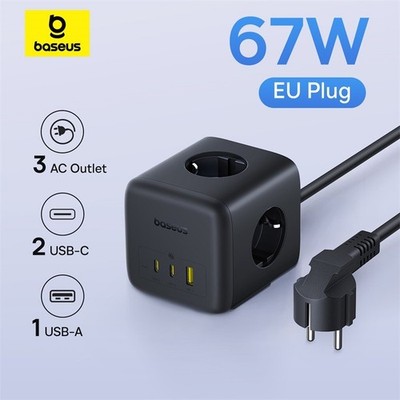 Baseus 67W GaN Fast Charger Power Strip 3AC 3680W Outlet USB-C Fast Charging