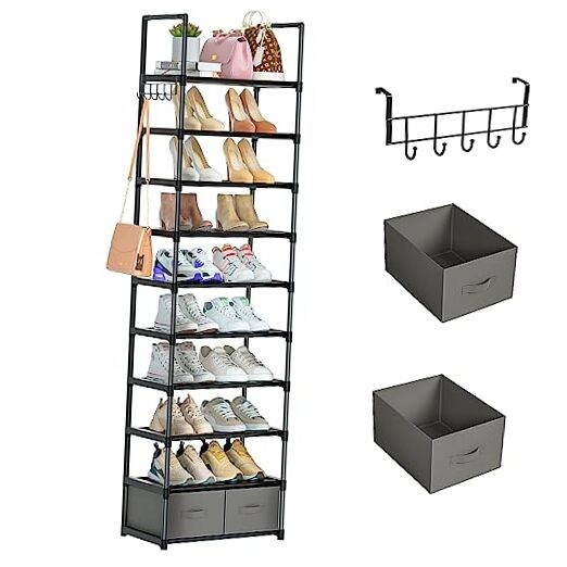 Tall Shoe Rack Narrow 10 Tier Shoes Rack 20 25 Pairs, 17.7*11.8*78.7in Black