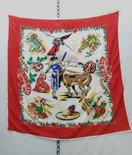 VTG 40s/50s Mexican Mexico Souvenir Scarf Matador Rayon Glitter 35" x 35"