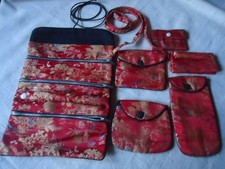 Vtg 6 Pc NWOT Satin Jewelry Glasses Storage Travel Bag Organizer China Hong Kong
