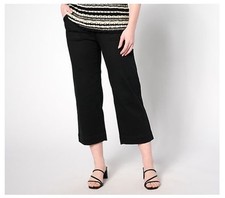 Belle by Kim Gravel Regular TripleLuxe Twill Wide Leg Cropped Pants Black 8 New