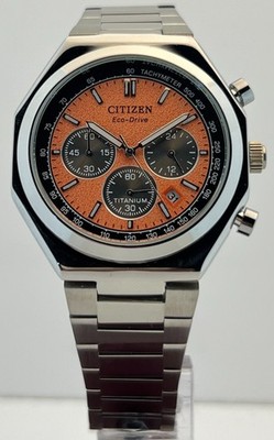 Precious Men's Citizen Zenshin Chronograph Orange Dial Date Perfect Wristwatch