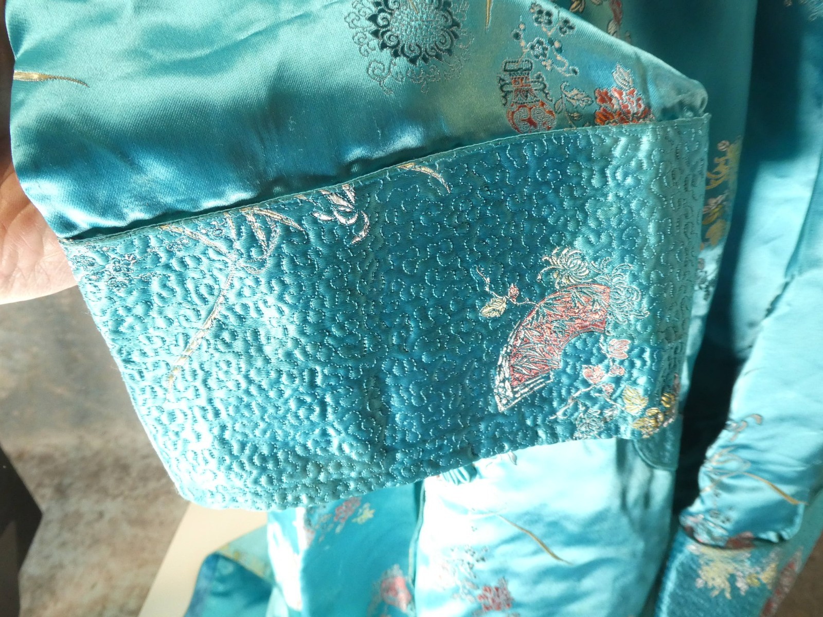 Vintage Mens Blue Satin Asian Kimono Dressing Gow… - image 5