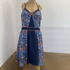LC LAUREN CONRAD Blue Floral Spag. Strap Fit&Flare Dress Women Size 10 Zipper