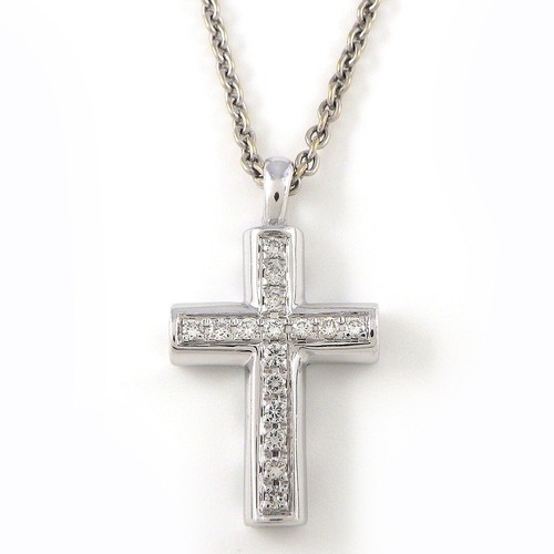 BVLGARI Necklace Latin Cross Pave Diamond 750(18K) White Gold