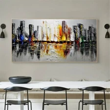Oil Painting Colorful Hand Painted Oil Painting Grey Canvas Abstract City