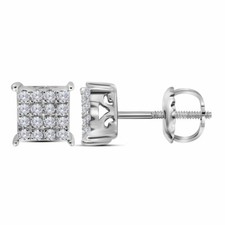 10k White Gold Womens Round Diamond Square Cluster Earrings 1/4 Cttw