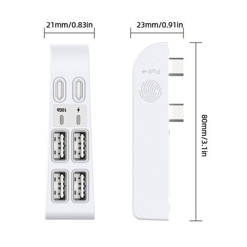 Hub USB con 4 puertos USB y 2 puertos tipo C extensor de puerto USB para PS5 delgado (blanco) - Imagen 3 de 9