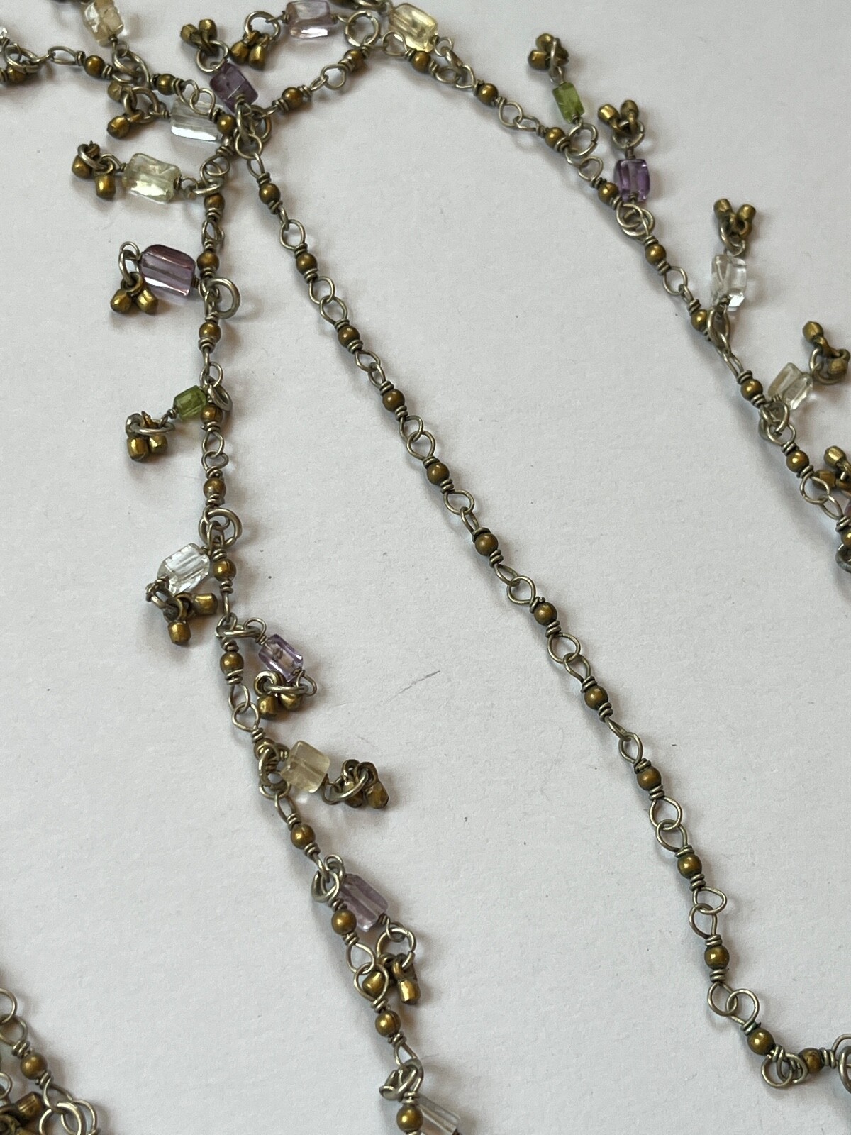 Rustic Long Silvertone Chain w Tiny Round Brass L… - image 5