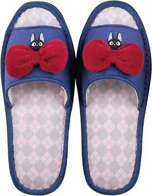 Kiki's Delivery Service Ribbon Slippers Navy Jiji Cat 24cm Studio Ghibli New JP