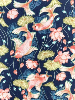 Koi Carp fabric, Japanese Chinese style cotton,  floral oriental quilting